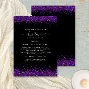Invitation Glam Purple Parties scintillant Noël Noir