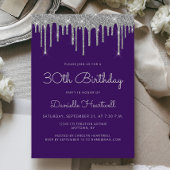 Invitation Glam Purple Silver Parties scintillant Drip 30e an