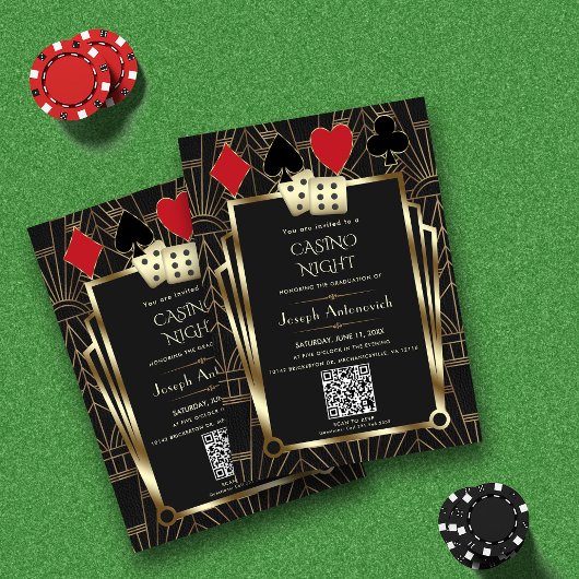 Invitation Glam QR Code Las Vegas Casino Graduation de nuit