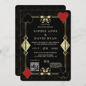 Invitation Glam QR Code Roaring 20s Gold Art Déco Mariage (Devant / Derrière)
