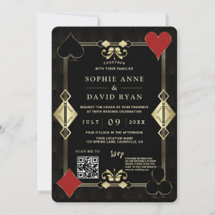 Invitation Glam QR Code Roaring 20s Gold Art Déco Mariage