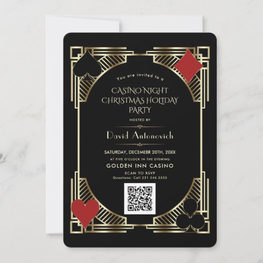 Invitation Glam QR Code Vegas Casino Nuit Noël (Devant)