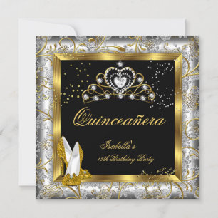 Invitation Glam Quinceañera 15ème Parti Gold Argent Damas