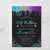 Invitation Glam Rainbow Parties scintillant 21e anniversaire (Devant)