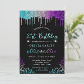 Invitation Glam Rainbow Parties scintillant 21e anniversaire (Debout devant)