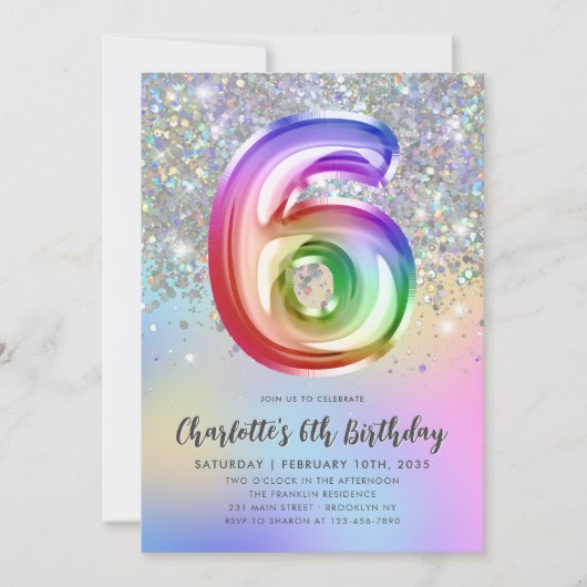 Invitation Glam Rainbow Parties scintillant Foil Balloon 5e a (Devant)
