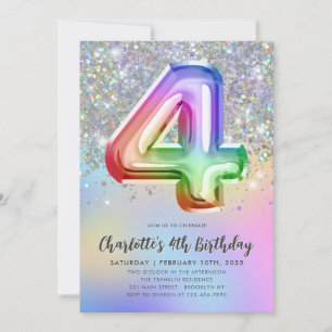 Invitation Glam Rainbow Parties scintillant Foil Pastel Girl