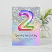 Invitation Glam Rainbow Parties scintillant Foil Pastel Girl (Debout devant)