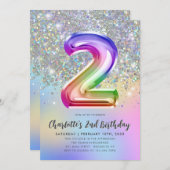 Invitation Glam Rainbow Parties scintillant Foil Pastel Girl (Devant / Derrière)