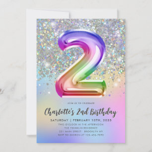Invitation Glam Rainbow Parties scintillant Foil Pastel Girl