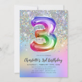 Invitation Glam Rainbow Parties scintillant Foil Pastel Girl  (Devant)