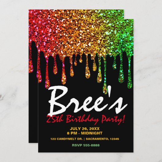 Invitation Glam Rasta Rainbow Parties scintillant Drivers Par (Devant / Derrière)