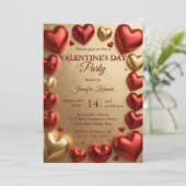 Invitation Glam Red and Gold 3D Hearts Valentine's Day Party (Debout devant)