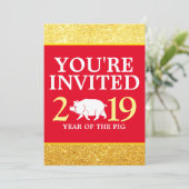 Invitation Glam Red Gold Parties scintillant Chinois Nouvel A (Debout devant)