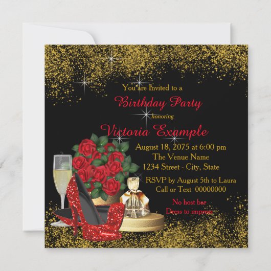 Invitation Glam Red High talon Chaussure fête d'anniversaire (Dos)
