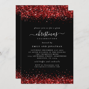 Invitation Glam Red Parties scintillant Noël Noir