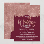 Invitation Glam Red Rose Gold Parties scintillant Couleur Blo (Devant / Derrière)