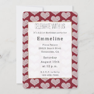 Invitation Glam Red White Hearts