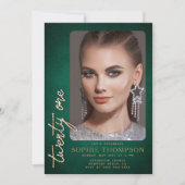 Invitation Glam Rhinestones Emerald Green Photo du 21e annive (Devant)
