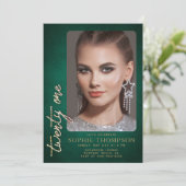 Invitation Glam Rhinestones Emerald Green Photo du 21e annive (Debout devant)
