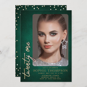 Invitation Glam Rhinestones Emerald Green Photo du 21e annive