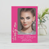 Invitation Glam Rhinestones Hot Pink Chic 21e anniversaire Ph (Debout devant)
