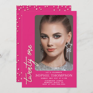 Invitation Glam Rhinestones Hot Pink Chic 21e anniversaire Ph