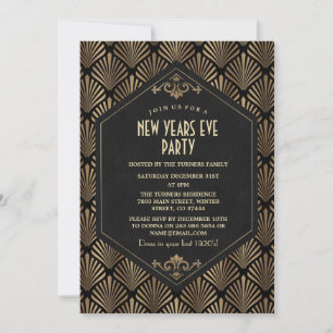 Invitation Glam Roaring 20's Gold Great Gatsby le réveillon d