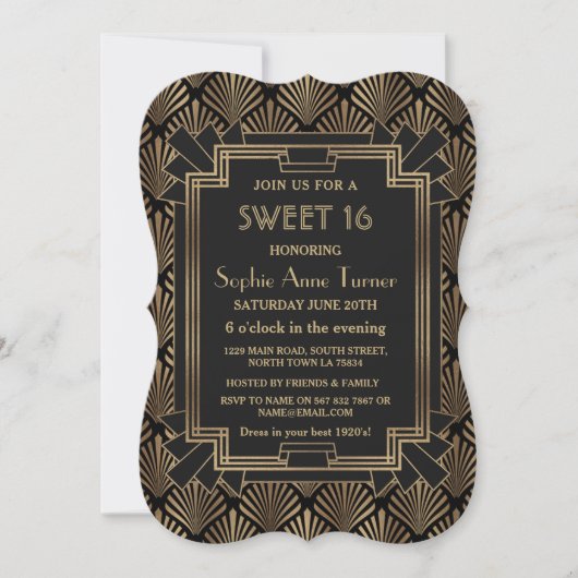 Invitation Glam Roaring 20's Great Gatsby Art Déco SWEET 16 (Devant)