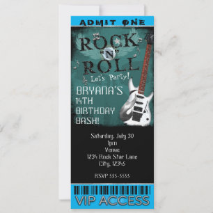 Invitation Glam Rock N Roll Star Billet d'anniversaire VIP Pa