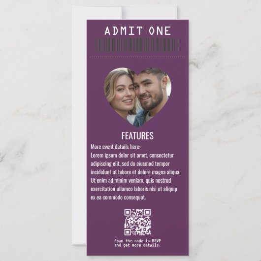 Invitation Glam Rock Rock ’n’ Roll Wedding Ticket (Dos)