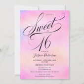 Invitation Glam rose arc-en-ciel holographique script chic Sw (Devant)
