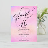Invitation Glam rose arc-en-ciel holographique script chic Sw (Debout devant)