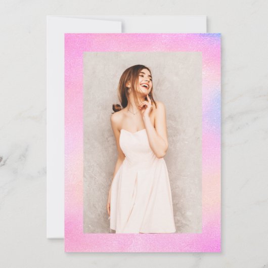 Invitation Glam rose arc-en-ciel holographique script chic Sw (Dos)