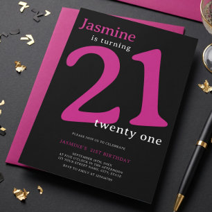 Invitation Glam Rose Chaud Noir 21e Anniversaire