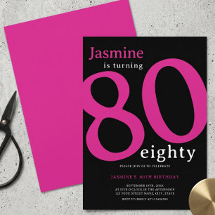 Invitation Glam Rose Chaud Noir 80 Quatre-Vingts Anniversaire