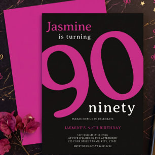 Invitation Glam Rose Chaud Noir 90 Quatre-vingt-dix Anniversa