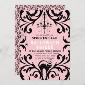 Invitation Glam rose et noir Damas Halloween Soiree (Devant / Derrière)