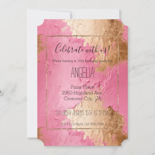 Invitation Glam rose et or (Devant)