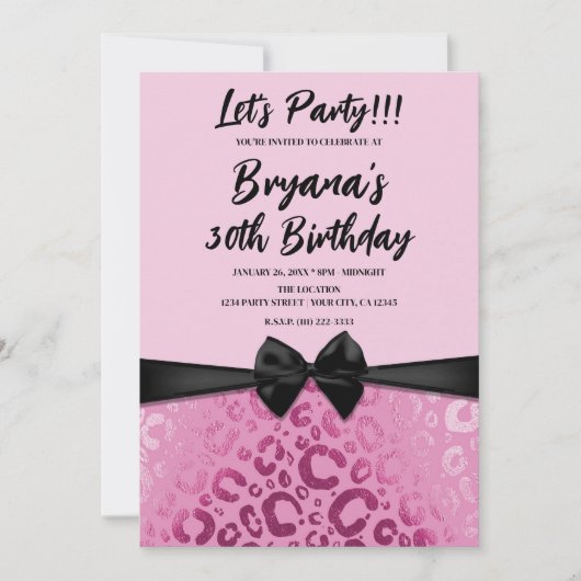 Invitation Glam rose foncé et clair Empreinte de léopard Swee (Devant)