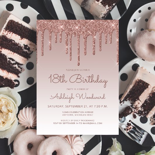 Invitation Glam Rose Gold 18e fête d'anniversaire