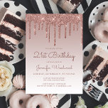 Invitation Glam Rose Gold 21e fête d'anniversaire<br><div class="desc">Cette invitation branchée à 21e anniversaire présente une bordure brillante rose en or faux parties scintillant et un arrière - plan sombre. Les mots "21ème anniversaire" et le nom de l'invité d'honneur apparaissent dans un script décontracté d'écriture rose foncé, le reste du texte personnalisable dans la police sans serif. Le...</div>