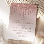 Invitation Glam Rose Gold 30th Birthday Party<br><div class="desc">Cette invitation branchée à 30ème anniversaire présente une bordure brillante rose en or faux parties scintillant et ombre arrière - plan. Les mots "30th Birthday" et le nom de l'invité d'honneur apparaissent dans un script décontracté d'écriture rose foncé, le reste du texte personnalisable dans la police sans serif. Le même...</div>