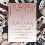 Invitation Glam Rose Gold 80th Birthday Party<br><div class="desc">Cette invitation branchée à 80ème anniversaire présente une bordure brillante rose or faux parties scintillant et ombre arrière - plan. Les mots "80th Birthday" et le nom de l'invité d'honneur apparaissent dans un script décontracté d'écriture rose foncé, le reste du texte personnalisable dans la police sans serif. Le même design...</div>