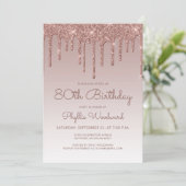 Invitation Glam Rose Gold 80th Birthday Party (Debout devant)