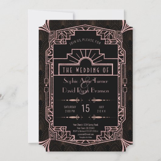 Invitation Glam Rose Gold Art Déco Gatsby Mariage des années (Devant)