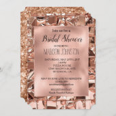 Invitation Glam Rose Gold Carrés Bridal Shower Glitter (Devant / Derrière)