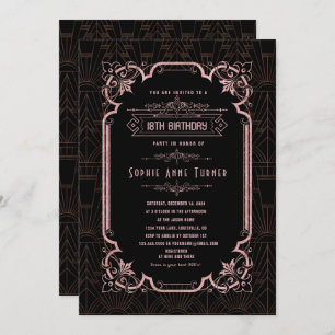 Invitation Glam Rose Gold Great Gatsby 18e anniversaire