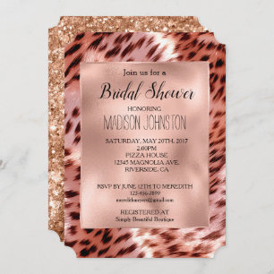 Invitation Glam Rose Gold Leopard Fête des mariées animale