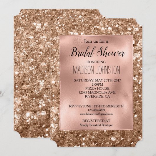 Invitation Glam Rose Gold Pailleté Chunky Mariage (Devant / Derrière)